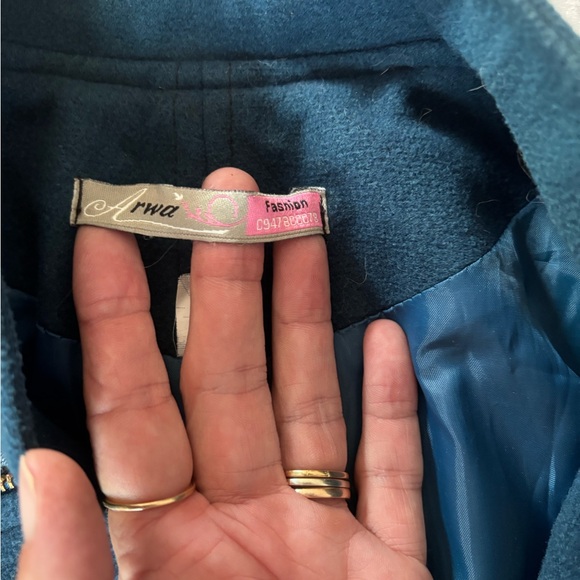 Women’s Vintage Arwa Made in Syria Wool Leather Long Zip Button Front Coat 42 (6 - Picture 12 of 14